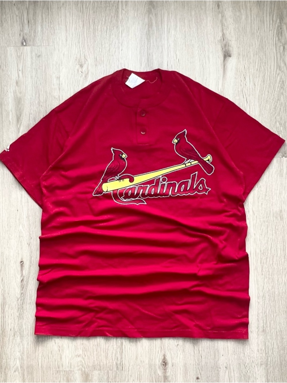 Vintage 90s St Louis Cardinals Henley Shirt Mens L Majestic Red MLB